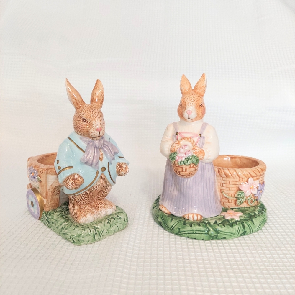 Vintage Avon Mr & Mrs Rabbit Votive Candle Holders Easter Table Decor Spring